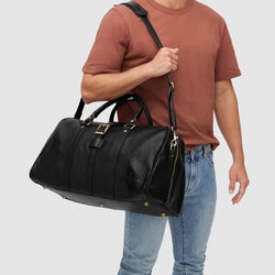 Amerigo Matt Black Leather Weekender Bag