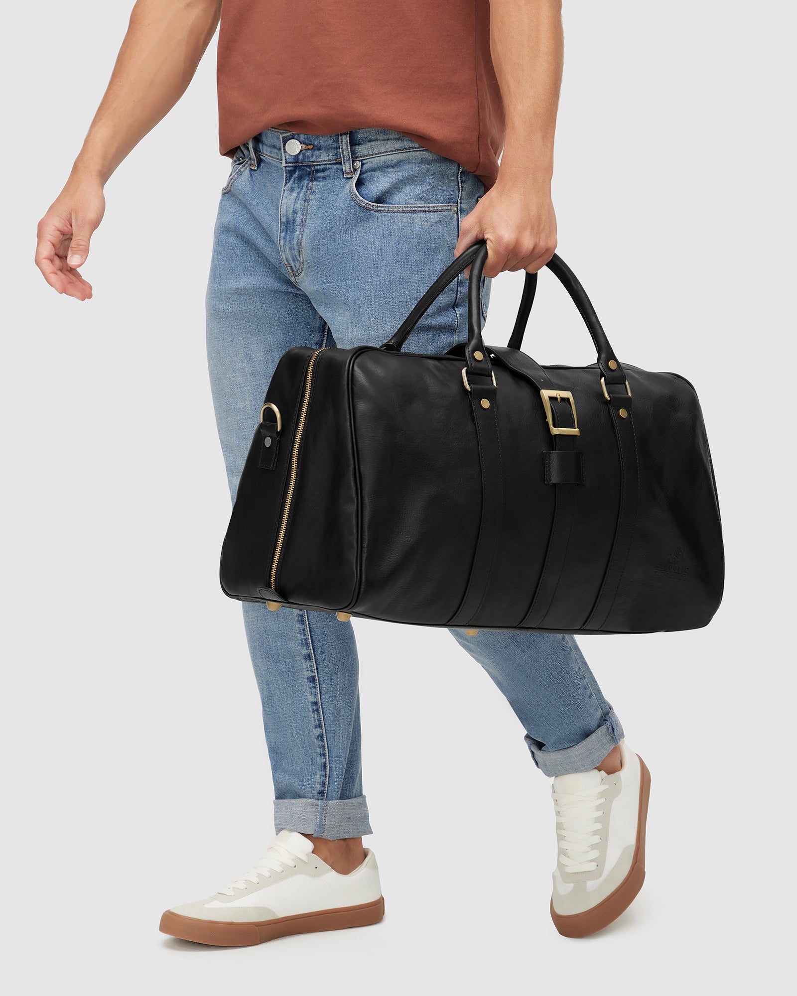 Amerigo Matt Black Leather Weekender Bag - leathershop.com.au