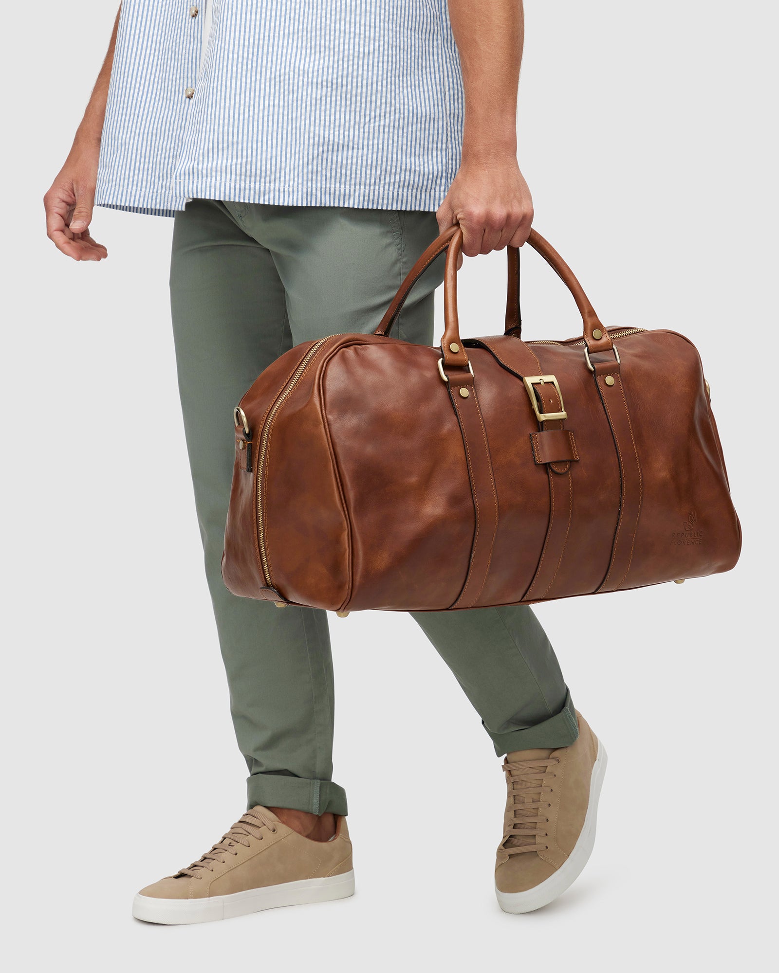 Amerigo Matt Brown Leather Weekender Bag