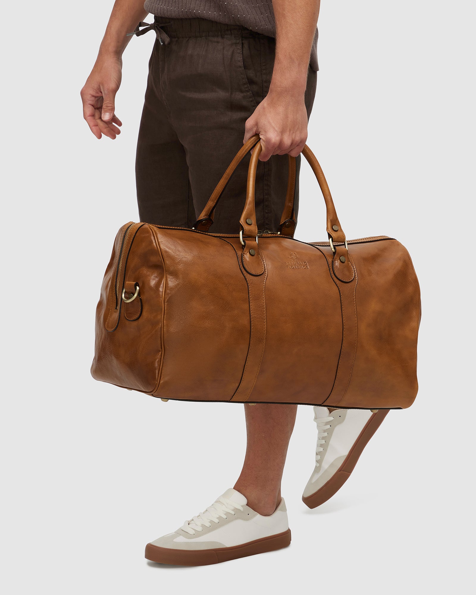 Beltrami Tan Leather Weekender Bag