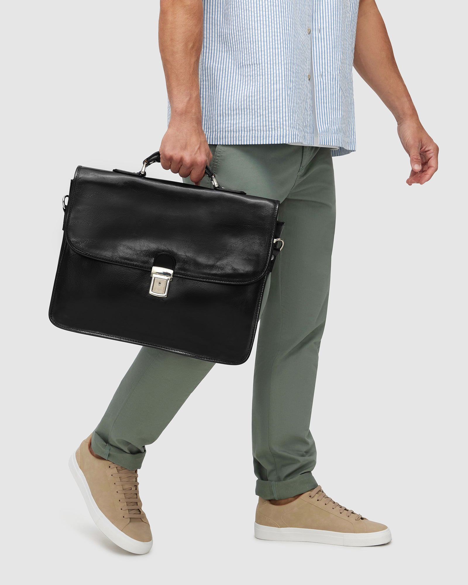 Milan Black - Leather Briefcase Three Compartments