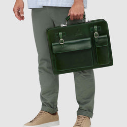 MUNICH Green - Leather Briefcase double compartments