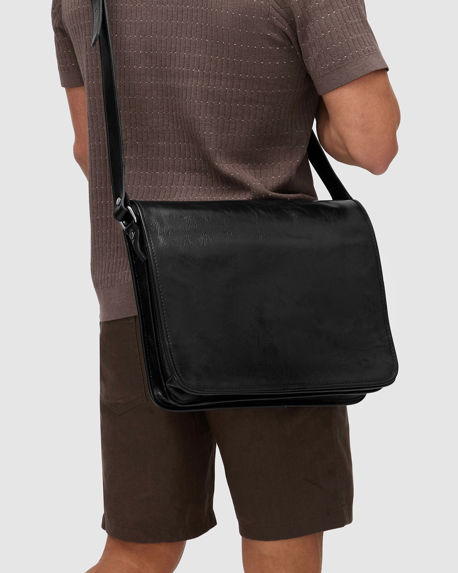 Nero Black - Leather Messenger Double Compartment