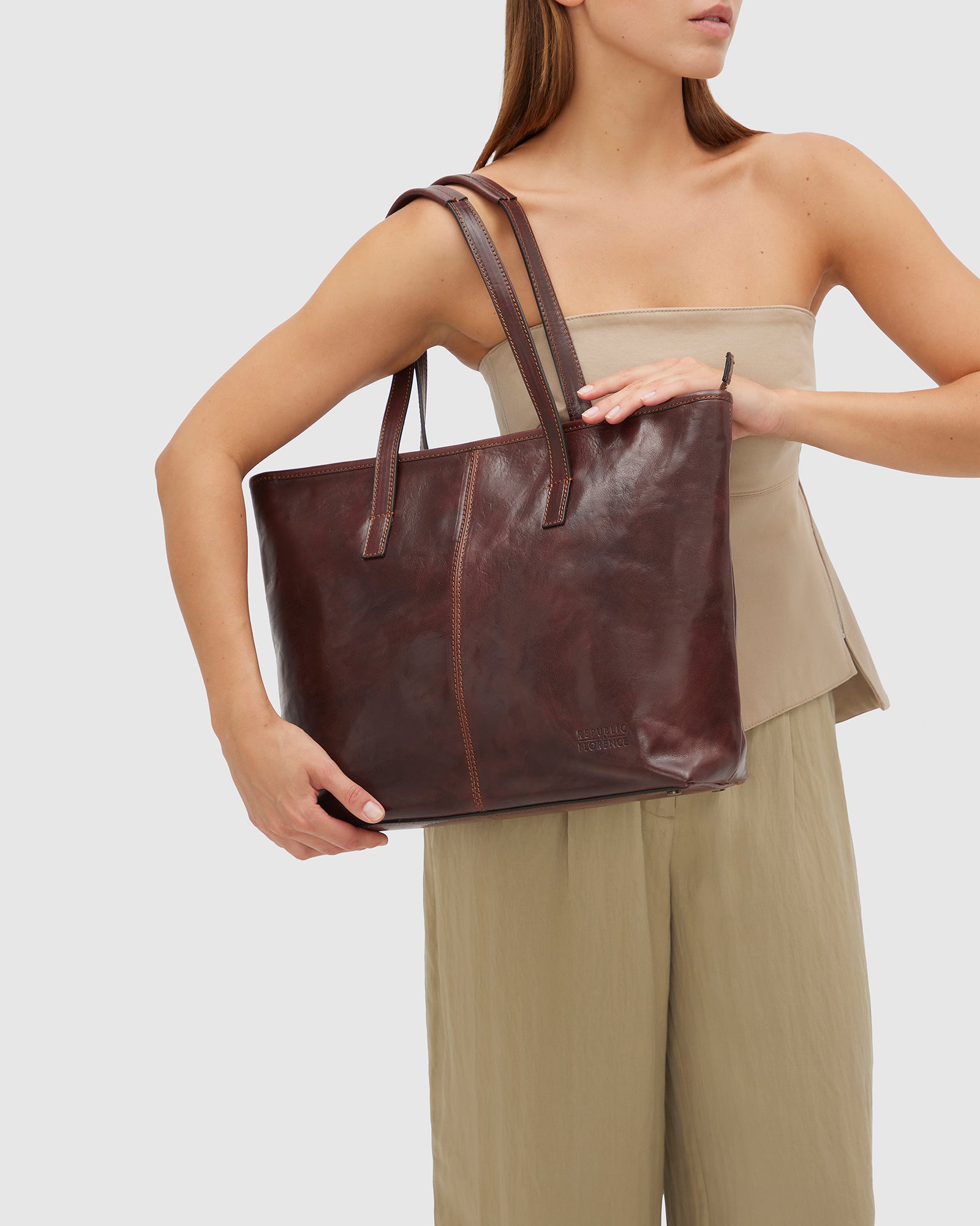 Beatrice Brown - Leather Tote with laptop sleeve