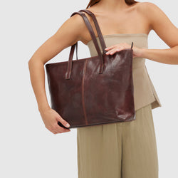 Beatrice Brown - Leather Tote with laptop sleeve