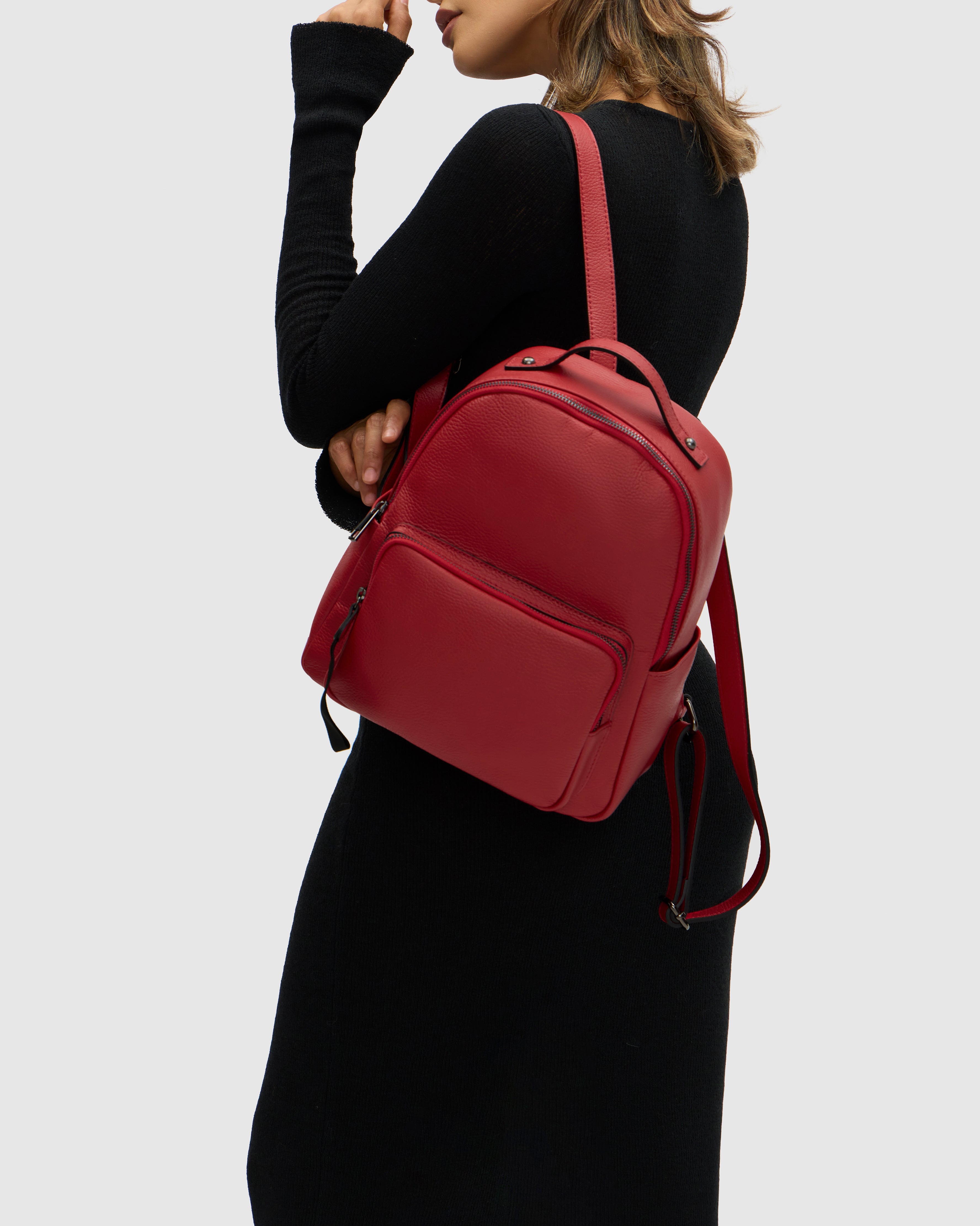 Maddie Red Leather Backpack - Main Image