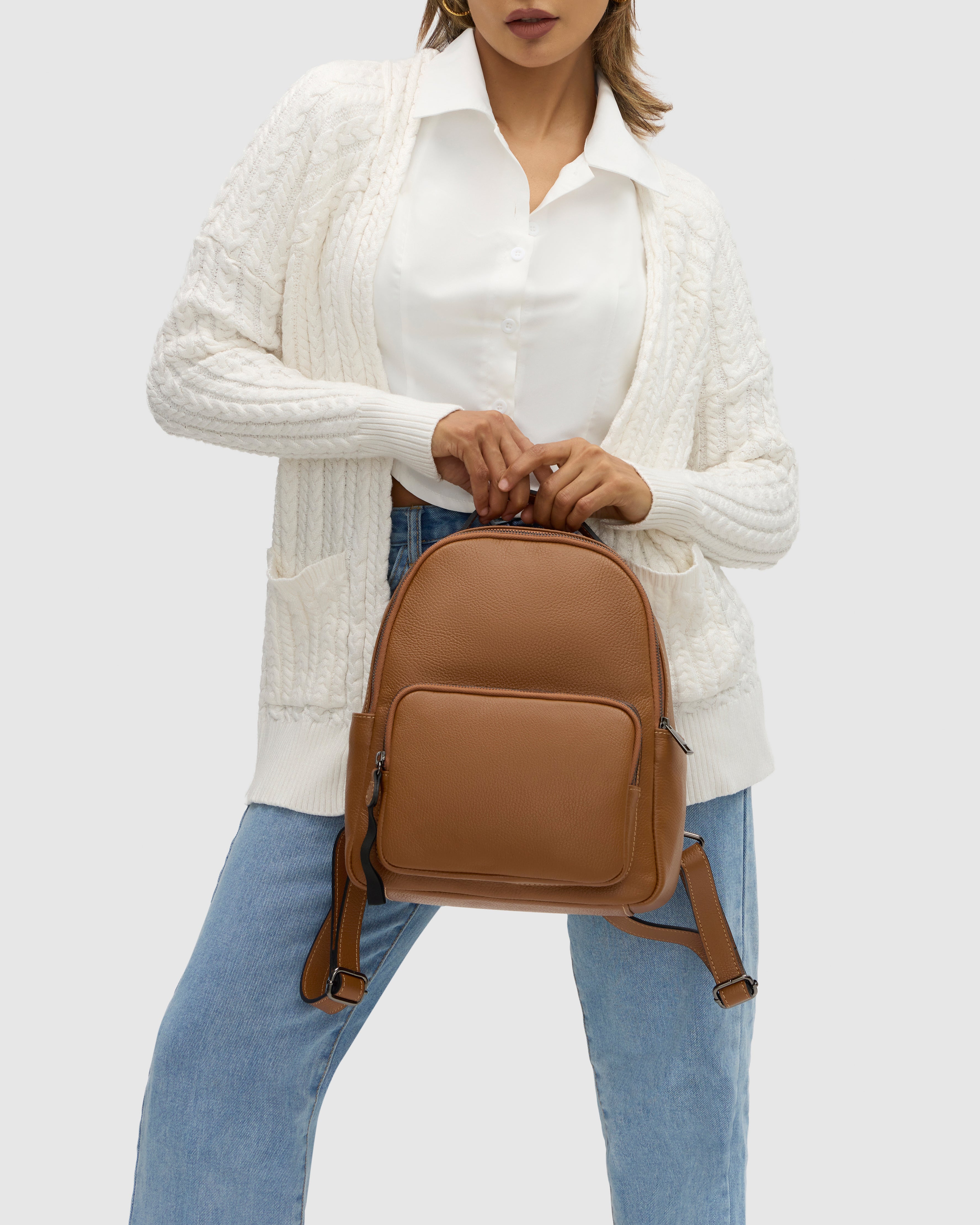 Maddie Tan Leather Backpack