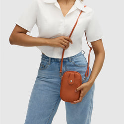 Ava Orange Leather Crossbody Bag