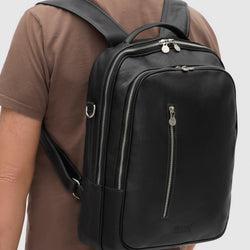 Belfast Matt Black Leather Backpack