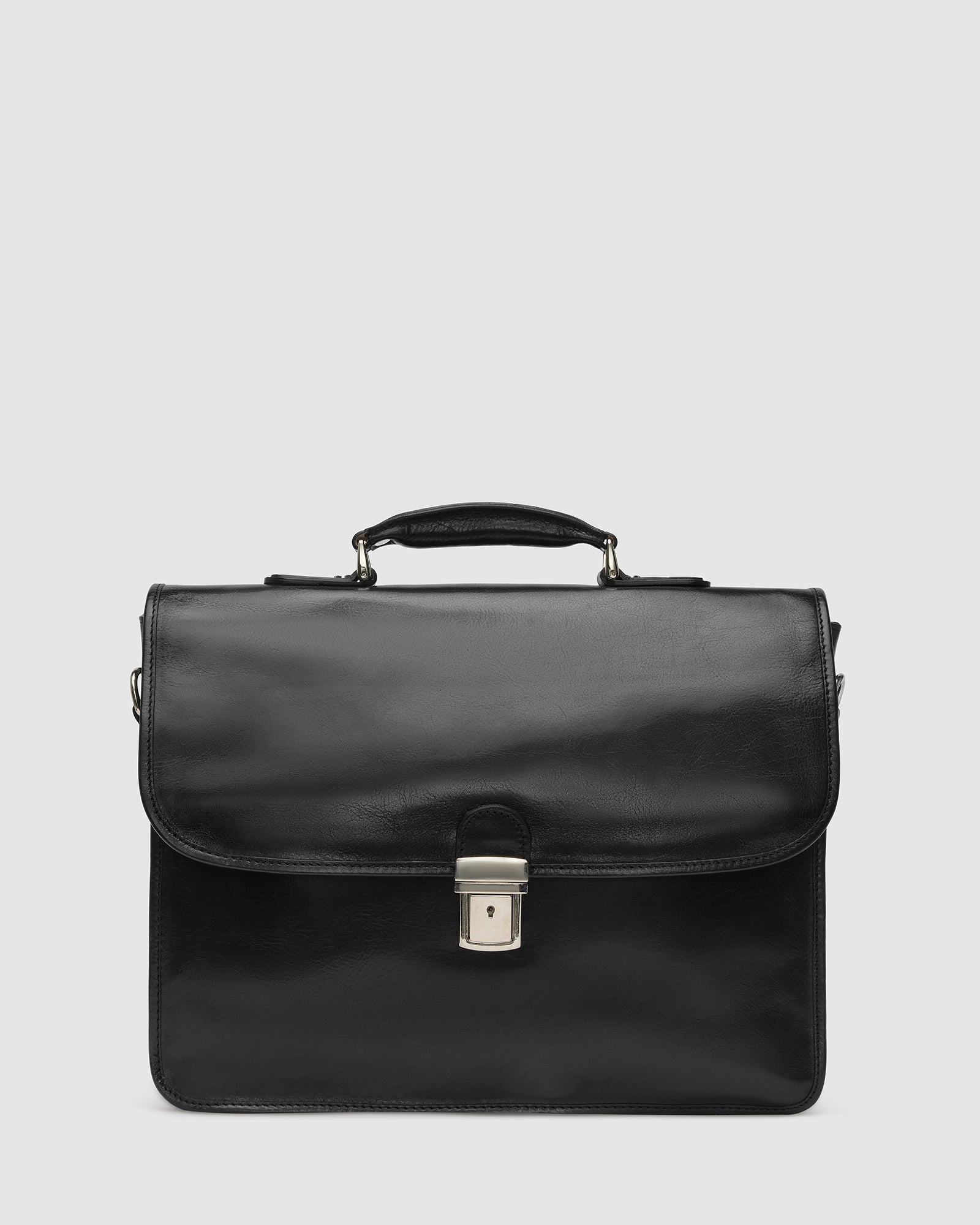 Milan Black - Leather Briefcase Three Compartments