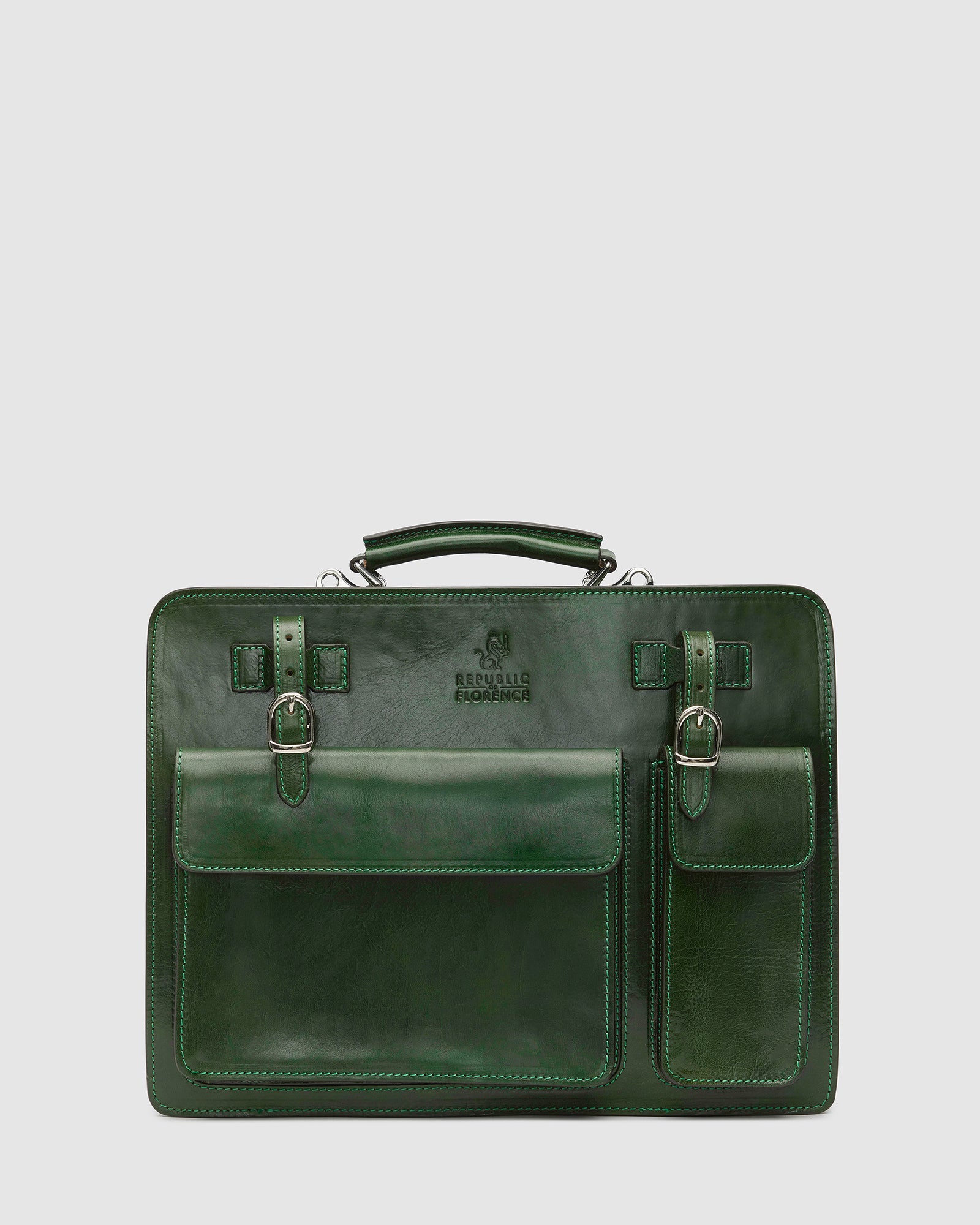 MUNICH Green - Leather Briefcase double compartments