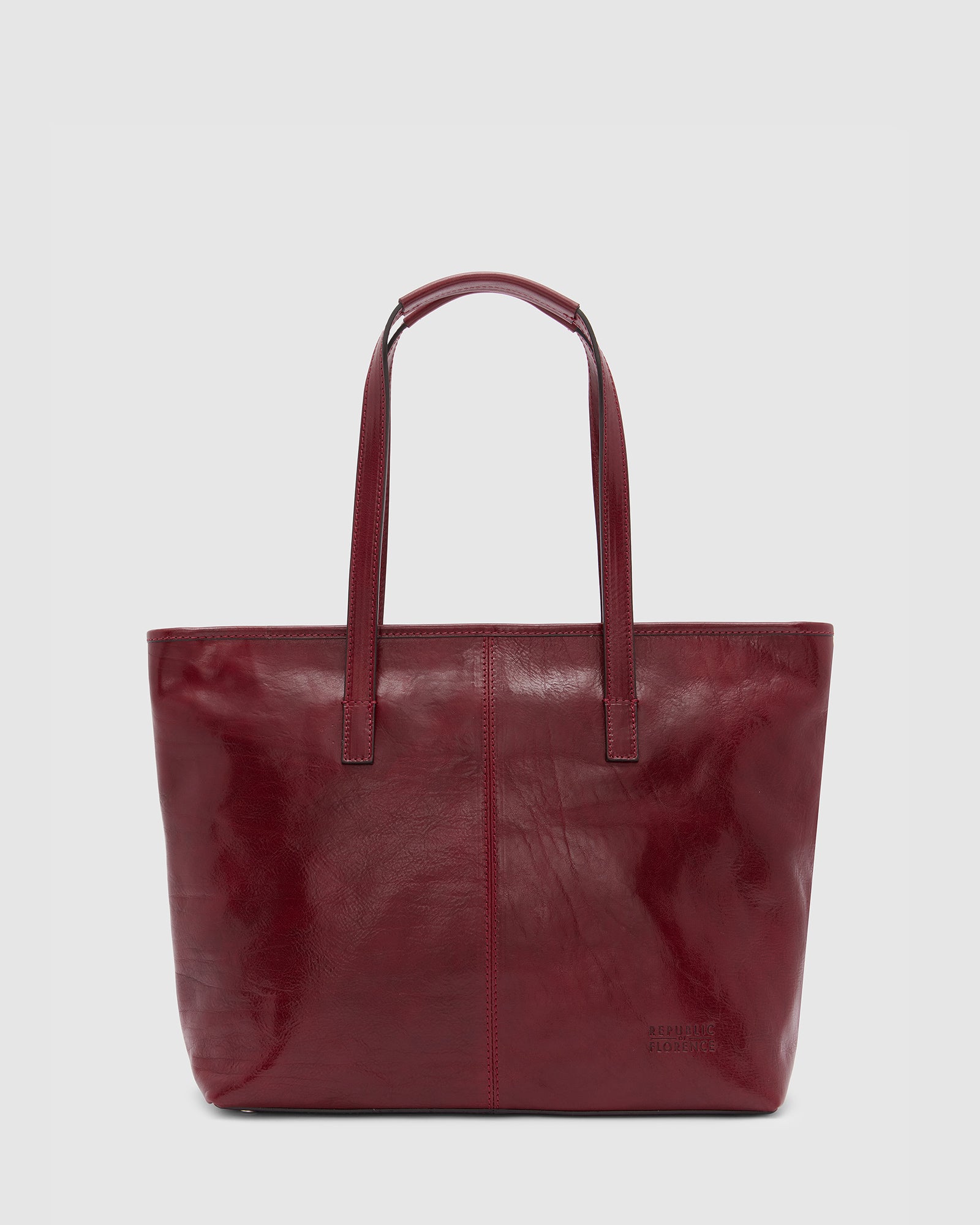 Beatrice Red - Leather Tote with laptop sleeve