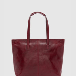 Beatrice Red - Leather Tote with laptop sleeve