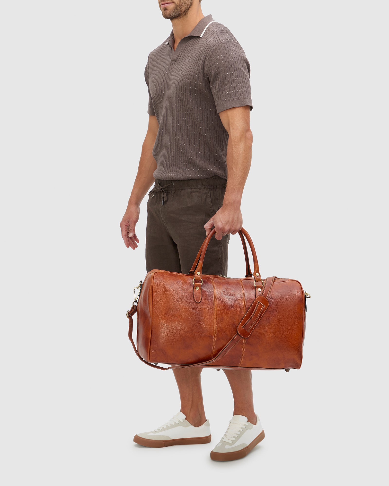 Albertis Tan Leather Weekender Bag