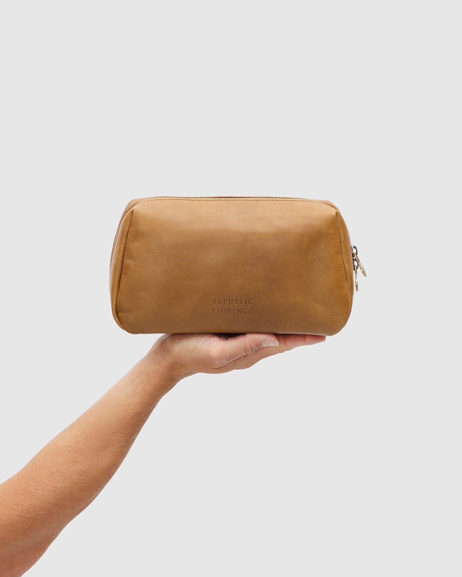 Otto Matt Tan Leather Toiletry Bag