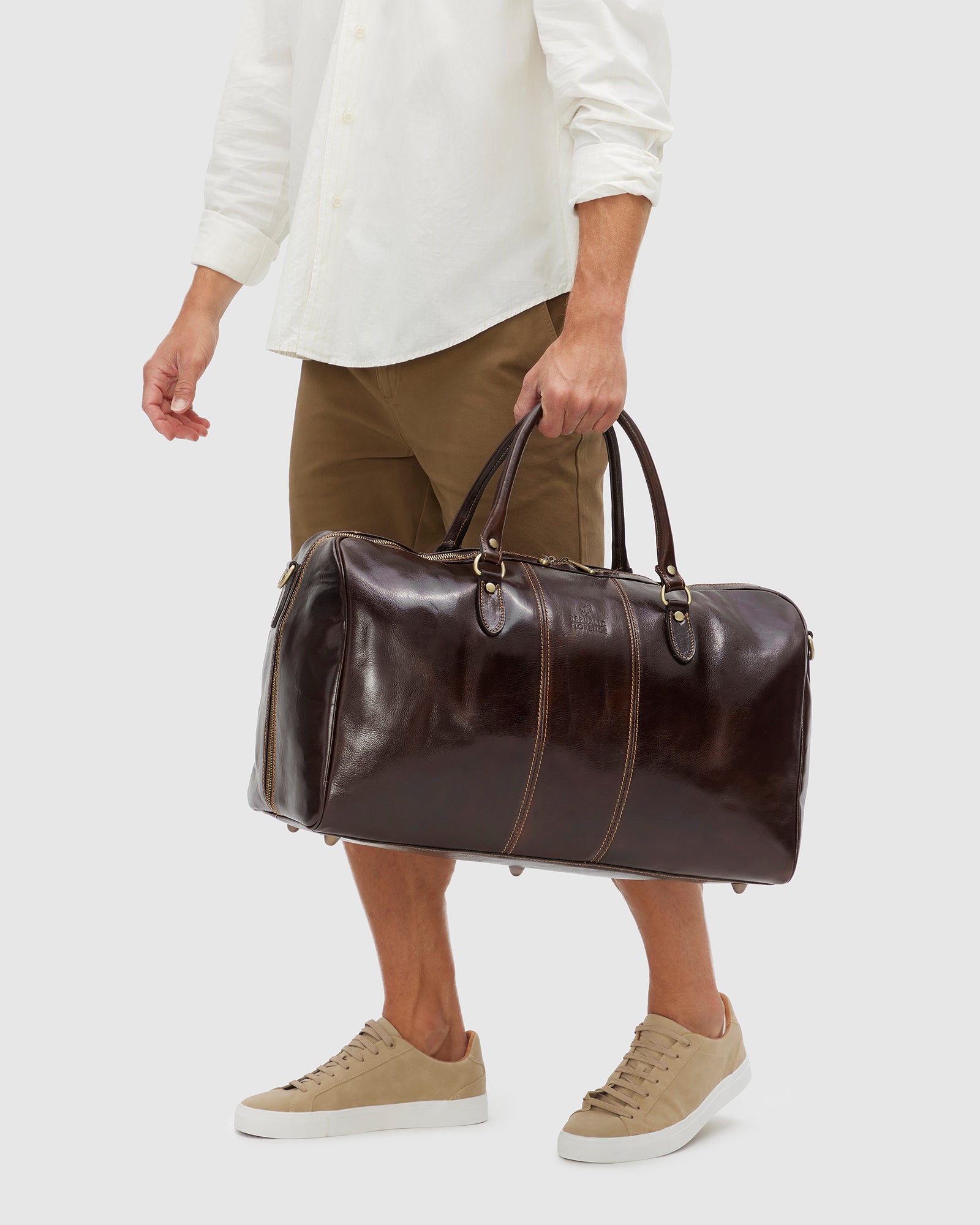 Albertis Chocolate Leather Weekender Bag