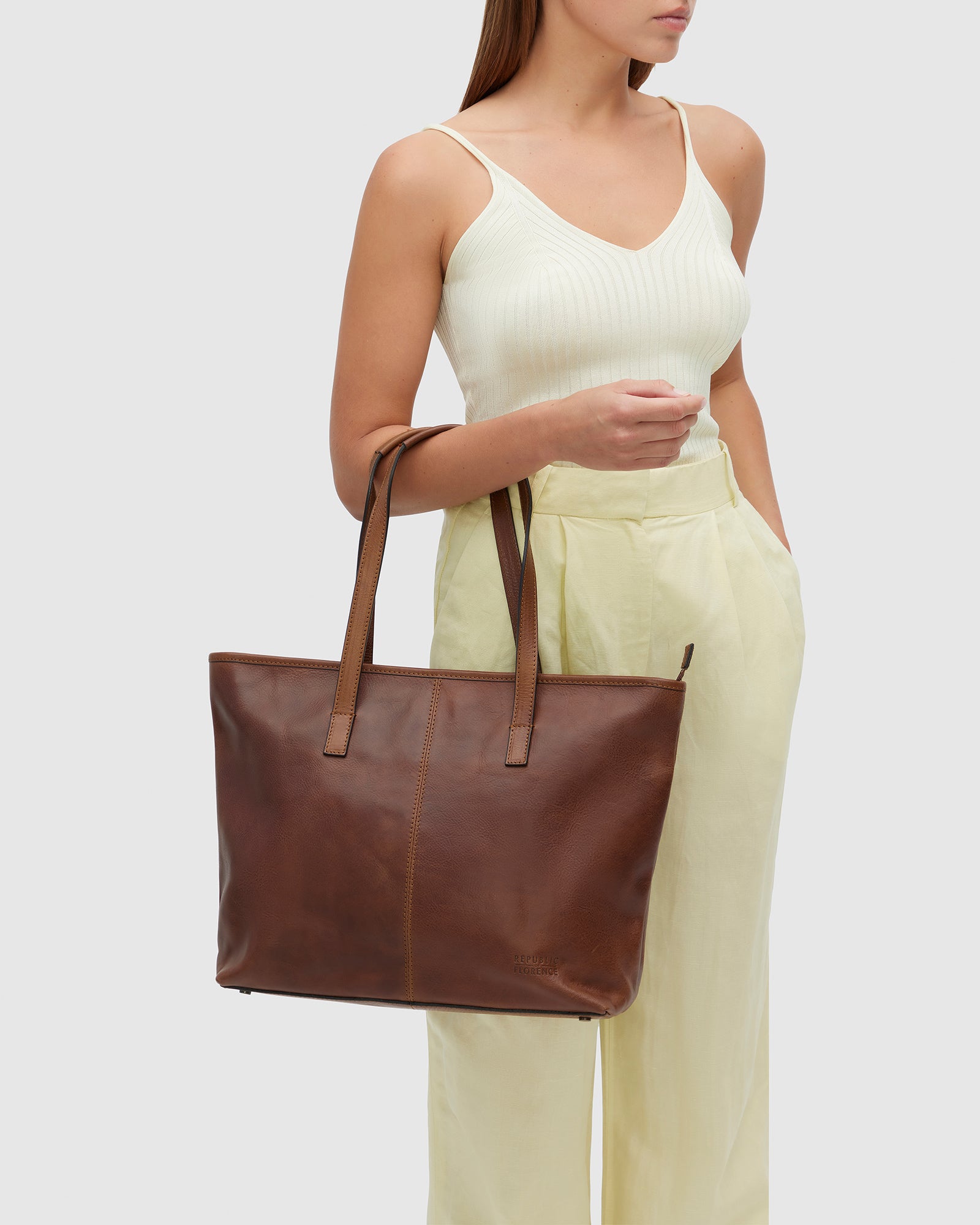 Beatrice Matt Brown - Leather Tote with laptop sleeve