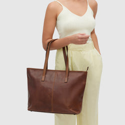 Beatrice Matt Brown - Leather Tote with laptop sleeve