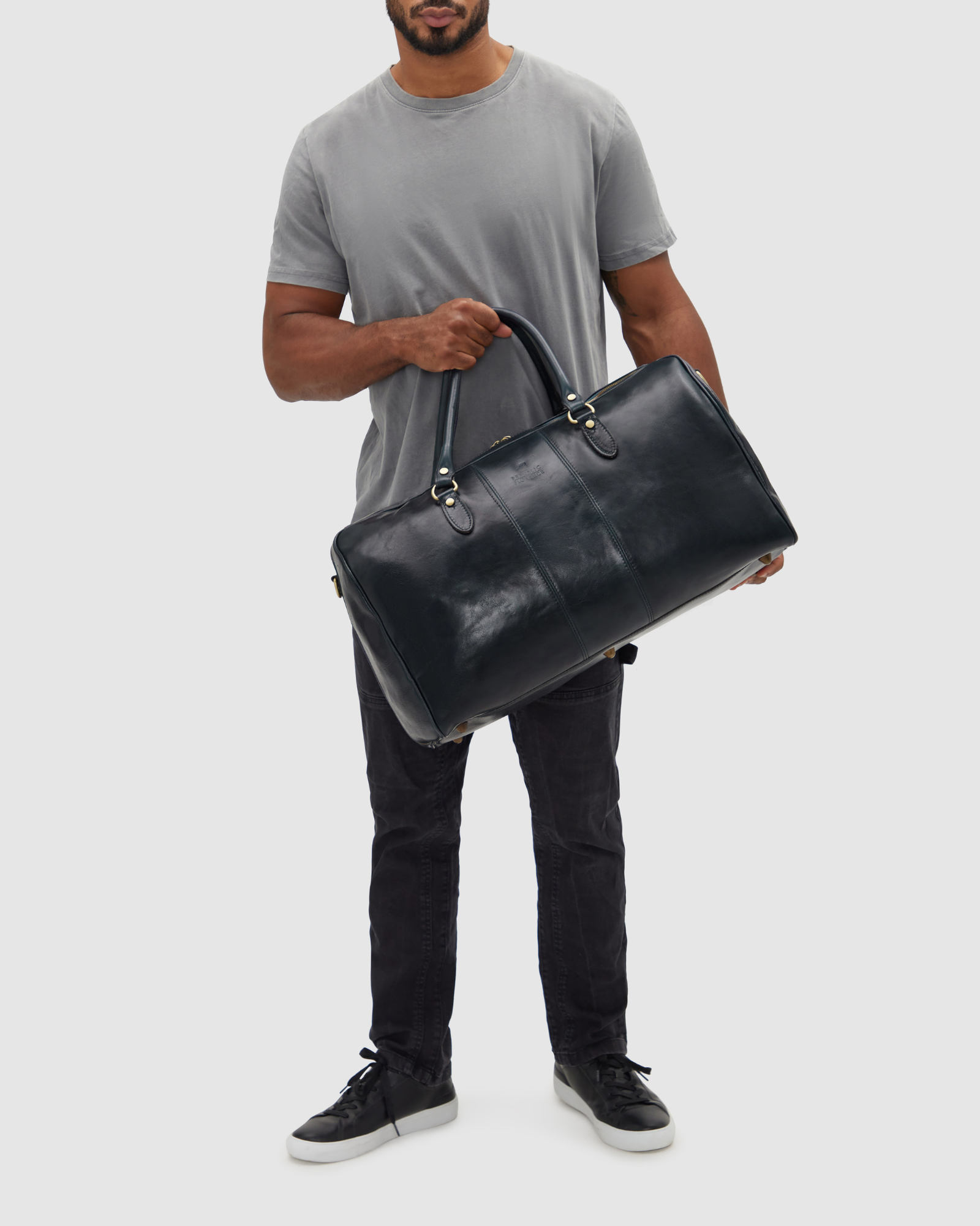 Albertis Blue Leather Weekender Bag