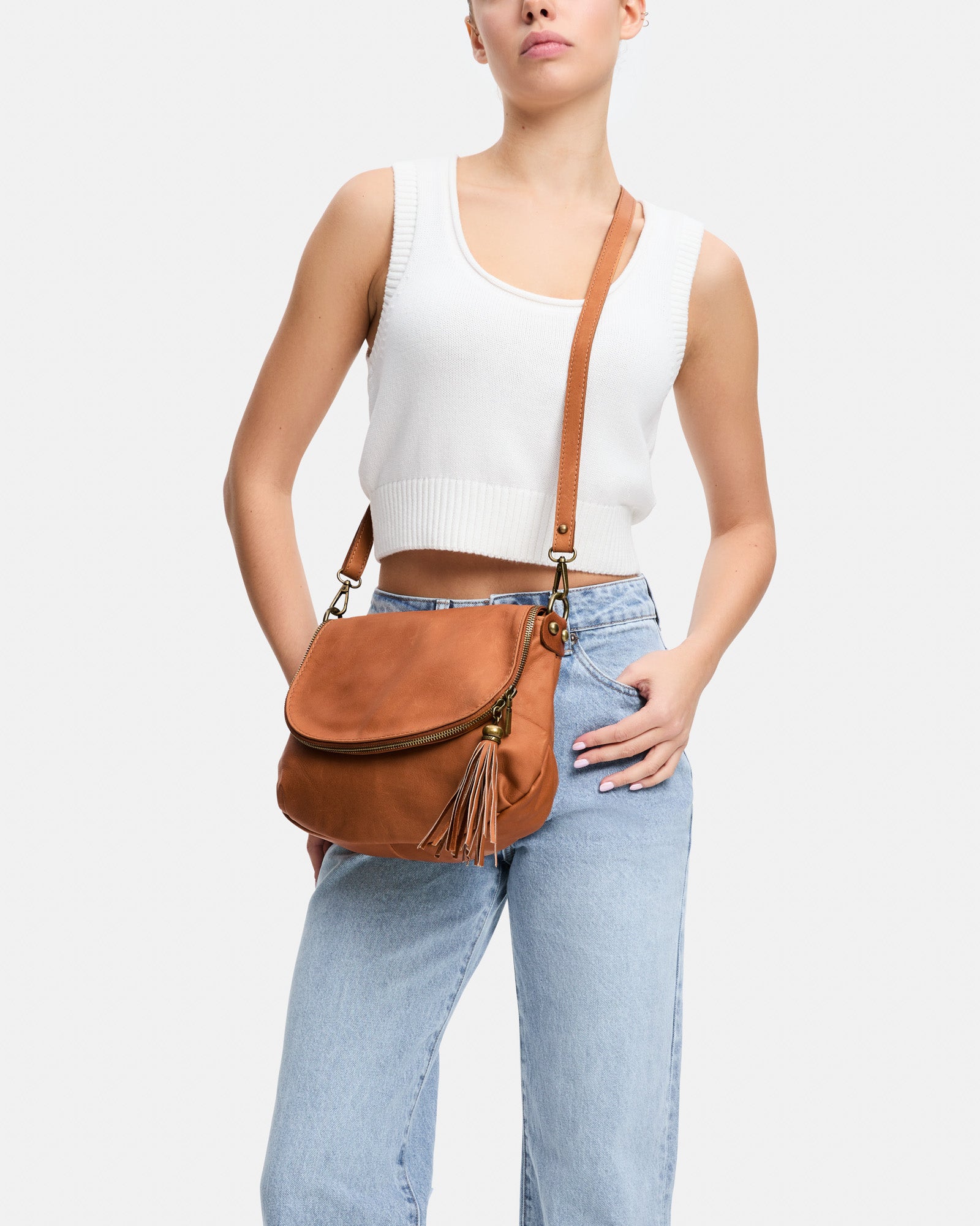 Full Grain Leather Saddle Bag Small Cross Body Bag With 